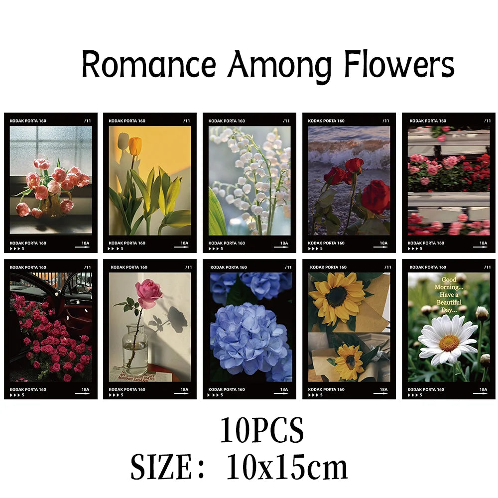 10pcs film style card romantic floral atmosphere feeling postcard niche premium DIY desktop wall dormitory room decoration