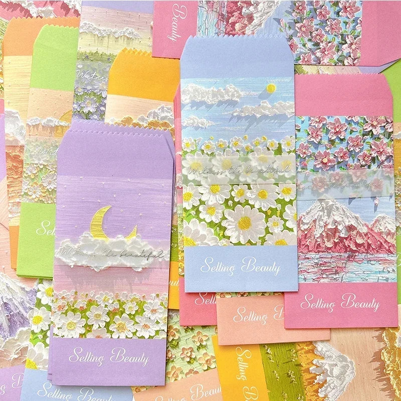 100Pcs Colorful Printing daily romance life envelope pink daisy Office Paper Envelopes Oil painting School Supplies 175*88mm