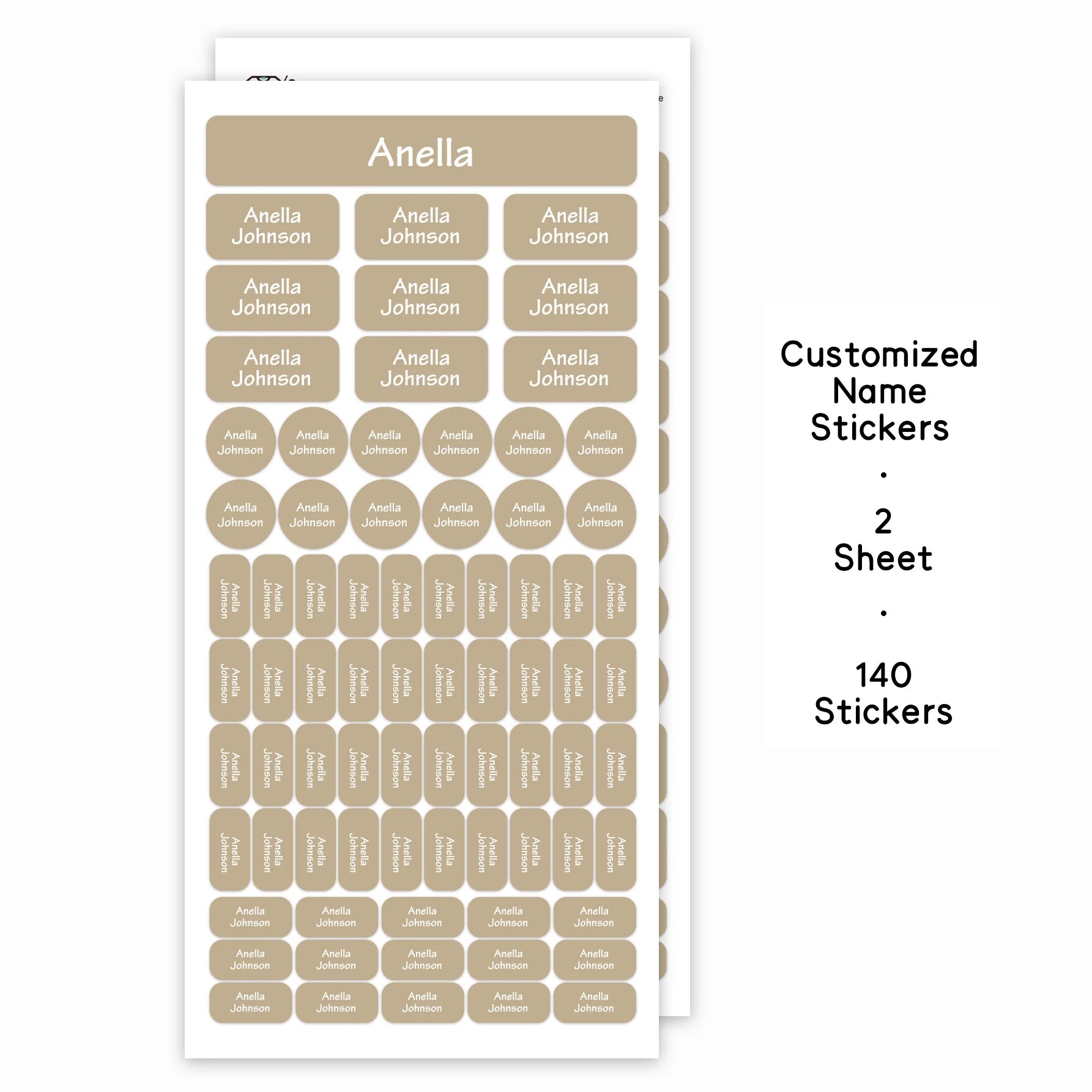 140PCS Personalized Name Stickers Custom Labels, Waterproof Vinyl Name Tags for School Supplies, Bottles, Lunch Boxes