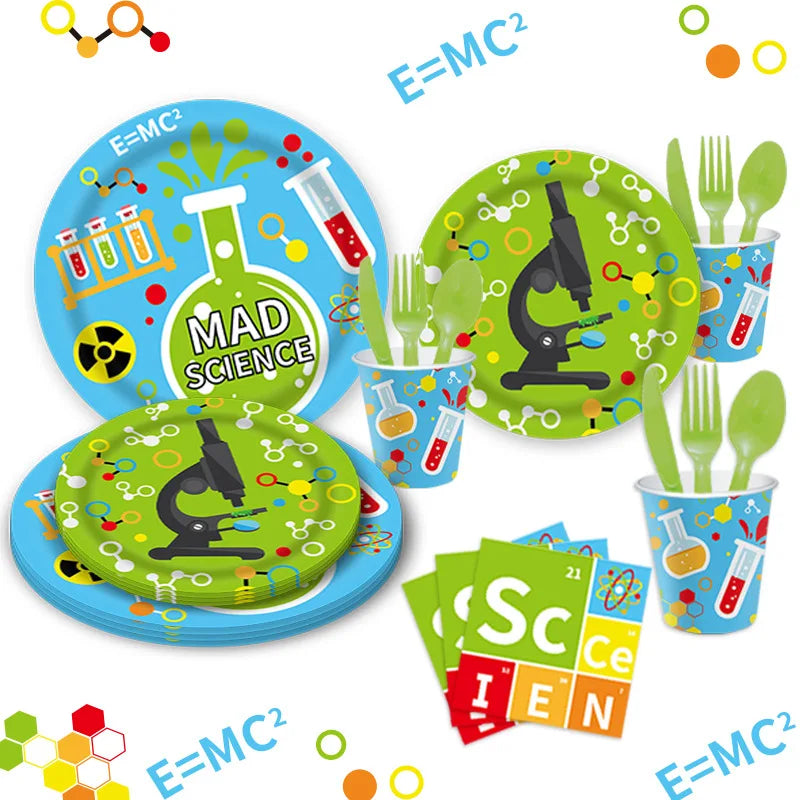 Chemistry Experiment Learning Science Theme Tableware Disposable Paper Cups Paper Plates Birthday Party Set Decoration Supplies