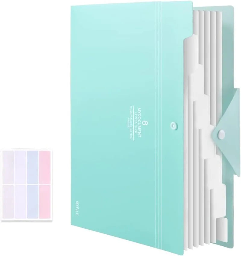 Green Expanding 8 Pockets Accordion File Folder Document Folder Organizer A4 Letter Paper File Organizer For School Office Home