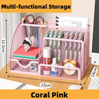 7 Compartment Metal Mesh Desktop Organizer with Drawer Pen Pencil Holder Stationery Storage for Home Office School Students Dorm