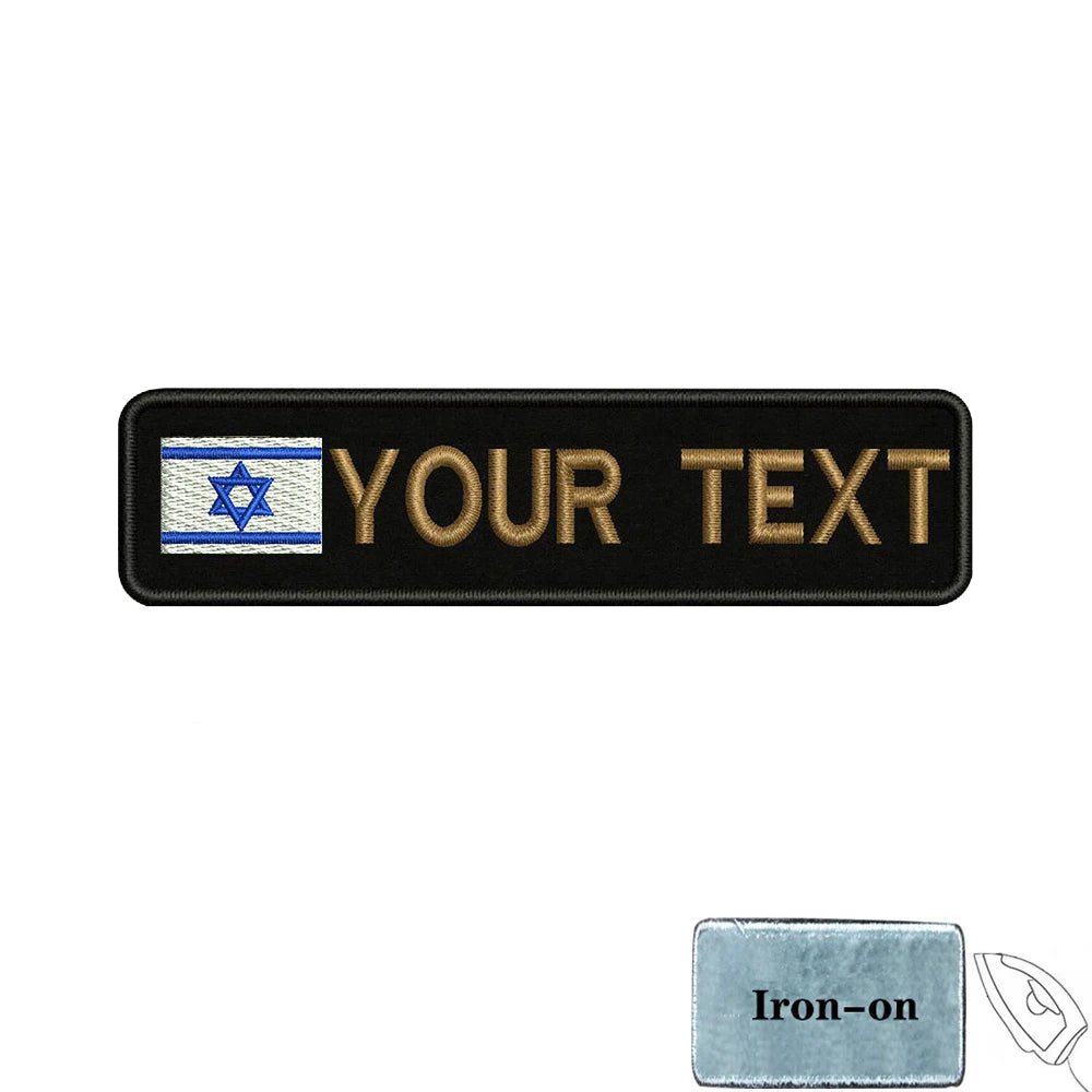 1PC 10cmx2.5cm Israel Flag Custom Personalized Name number Patch Stripes Badge tags Armband Iron On Or Hook Loop embroidered
