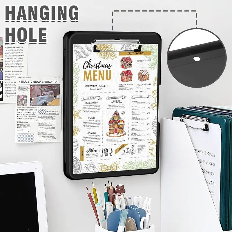 Clipboard with storage  33x24 cm, heavy storage clipboard, plastic clipboard with side opening folding.