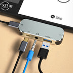 Multi-function 6 in 1 Type-C Hub 3.55mm Jack PD100W USB3.0/USB2.0/USB3.1 HDMI-Compatible USB Extender Hub