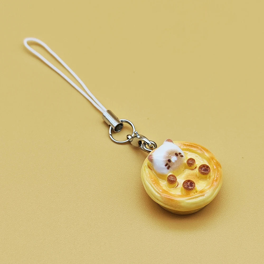 3pcs Set Japanese Style Cute Cat Bread Phone Charms Kitten Toast Keychains Kawaii Lanyard Pendant for Bags Perfect Gift
