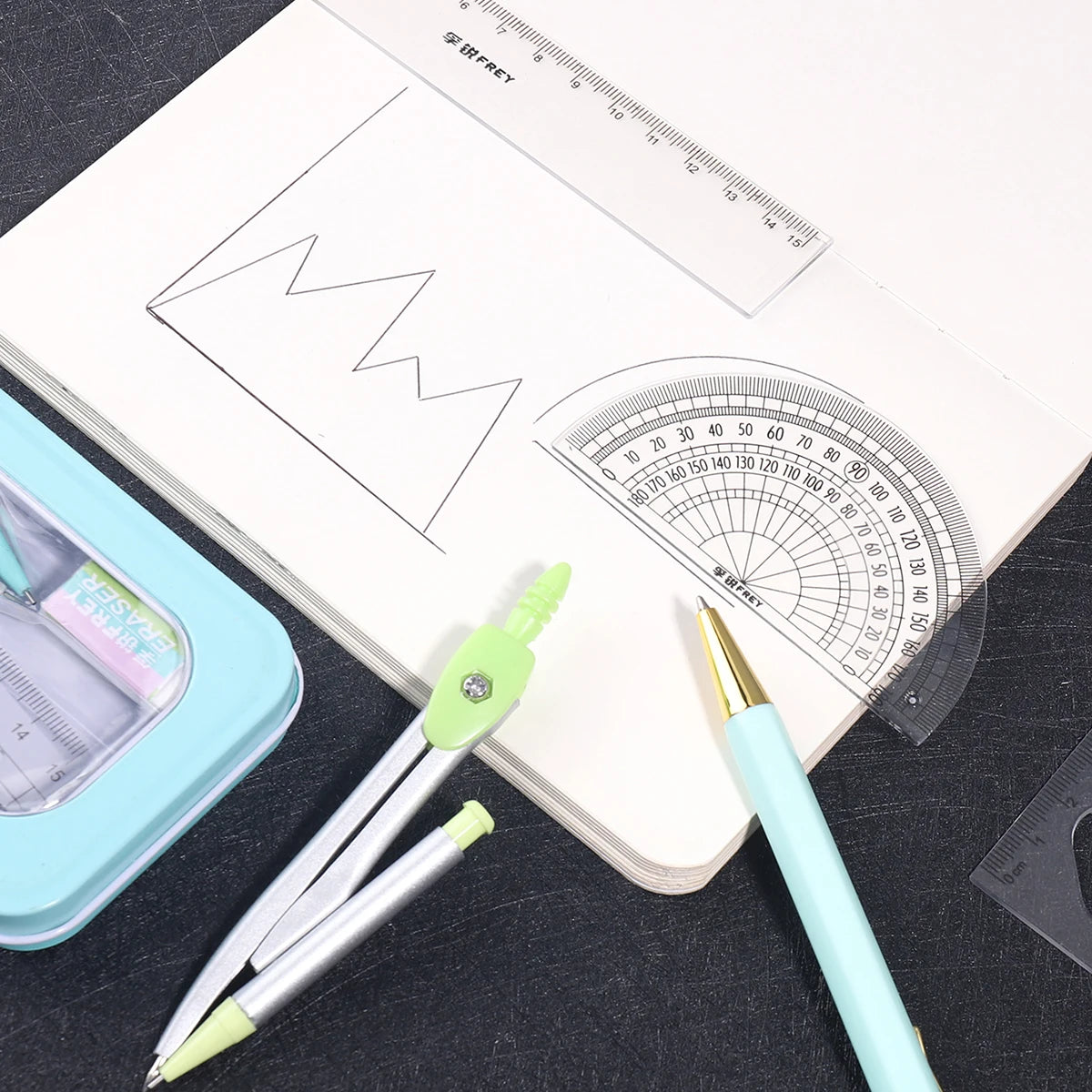 7-piece Compass And Ruler Set Student Ruler Set Cute Rriangle Ruler Set Exam Specific Ruler Box Set Ruler Set School Starts