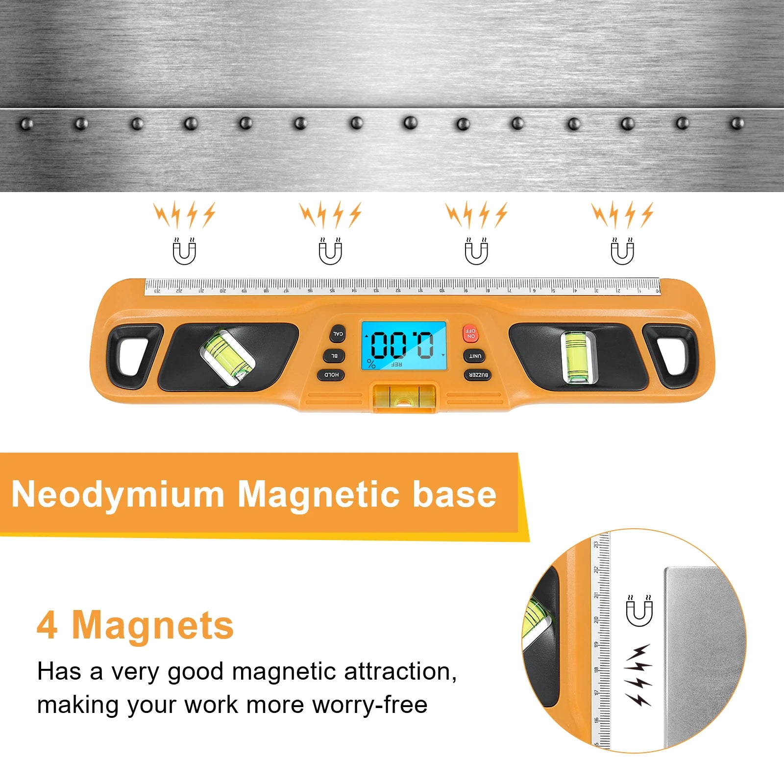 Digital Level Inclinometer Electronic LED Display Protractor Magnetic Base Digital Level Measuring Tool Instrument 280mm HW-200