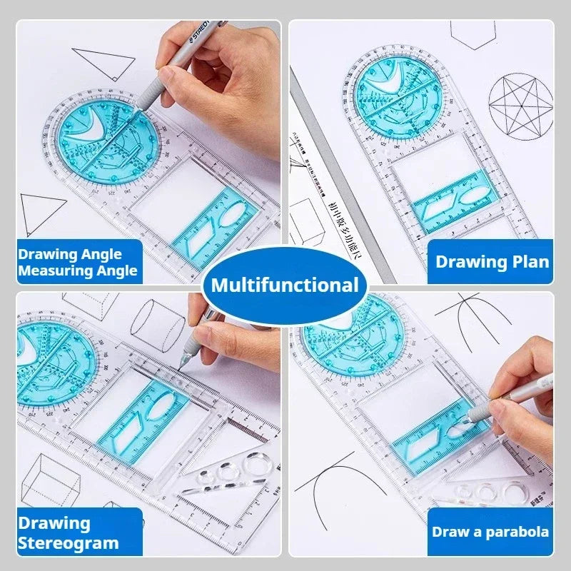 Multifunctional Geometric Function Ruler Set Mathematics Drawing Template Measuring Tool for Art Student School Office Supplies