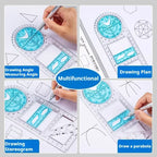 Multifunctional Geometric Function Ruler Set Mathematics Drawing Template Measuring Tool for Art Student School Office Supplies