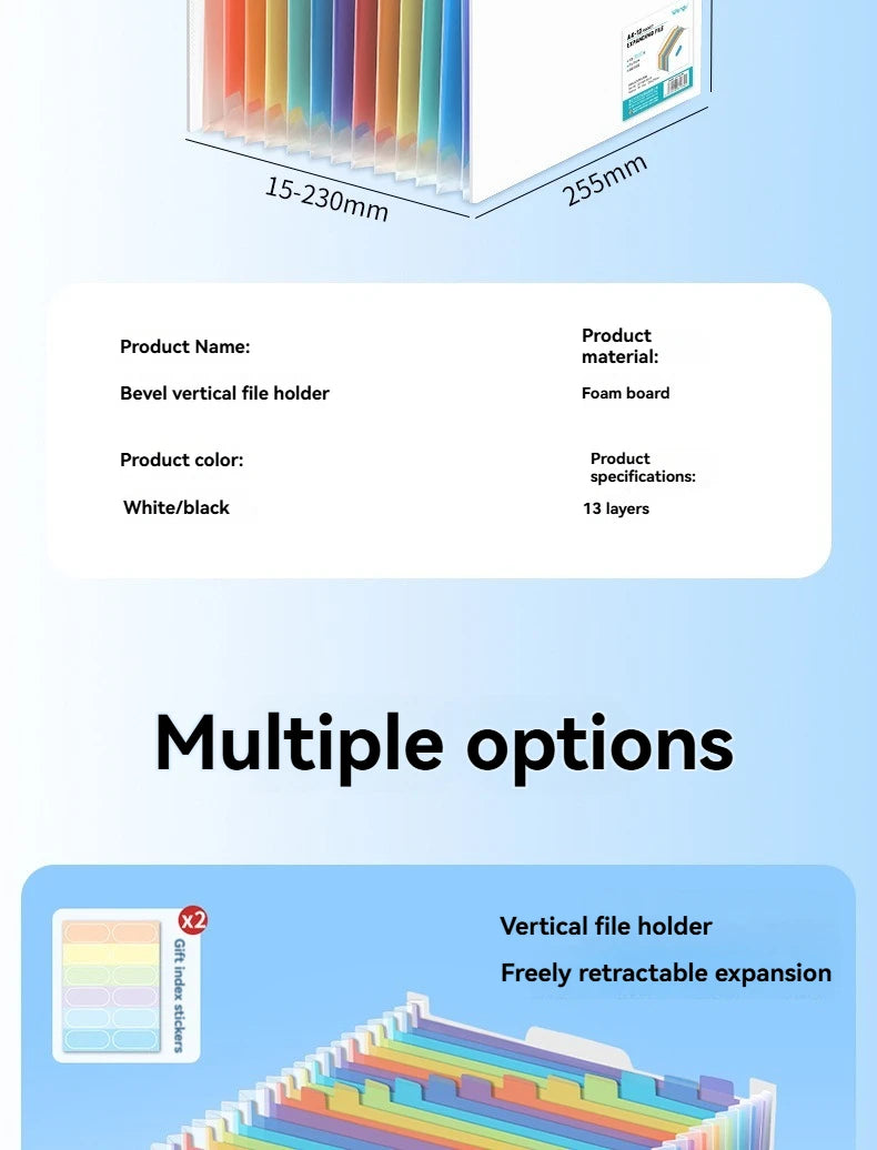 1PC Large Capacity Student Multi Layer Exam Paper Storage Bag, Vertical Scalable Classified Folder