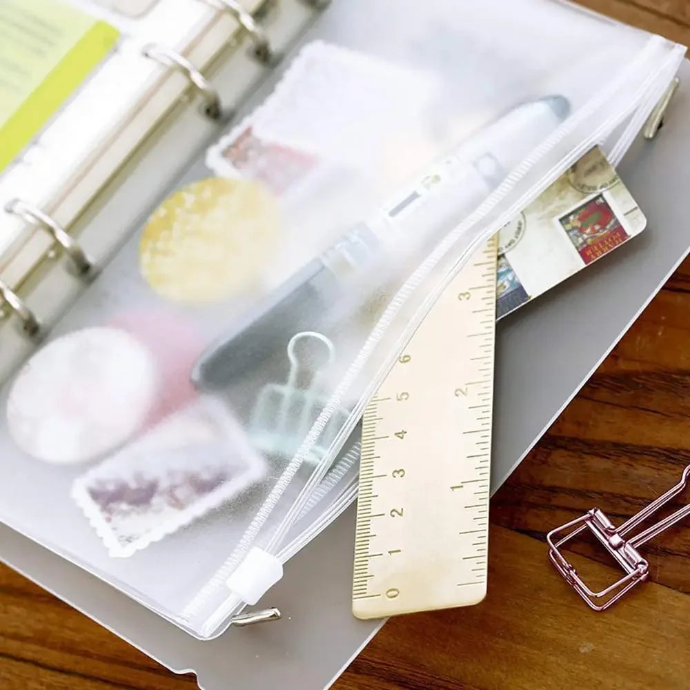 A6 6-Hole Binder Pockets Waterproof PVC Cash Budget Envelopes Zipper Binder Pouches for Notebook Planner Journey Binders