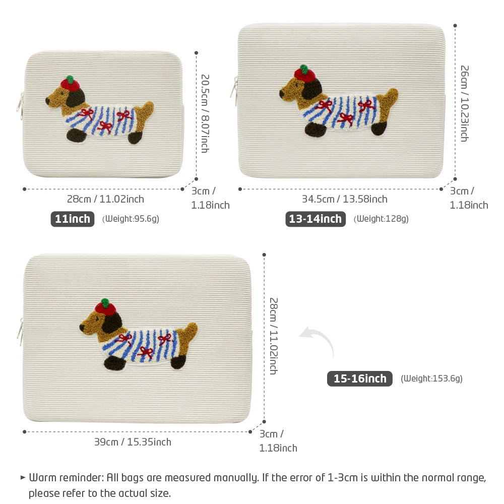 Cute Dogs Laptop Sleeve Bag 13-14 15-16 Inch Dachshund Pet Protective Computer Cases Laptop Cover 9.7-11 in Tablet Travel Cover