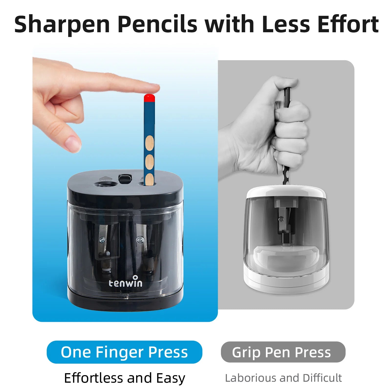 Tenwin Automatic Electric Pencil Sharpener  mini Usb Dual power Sharpener supply School Students Stationery for 6-12mm pencil