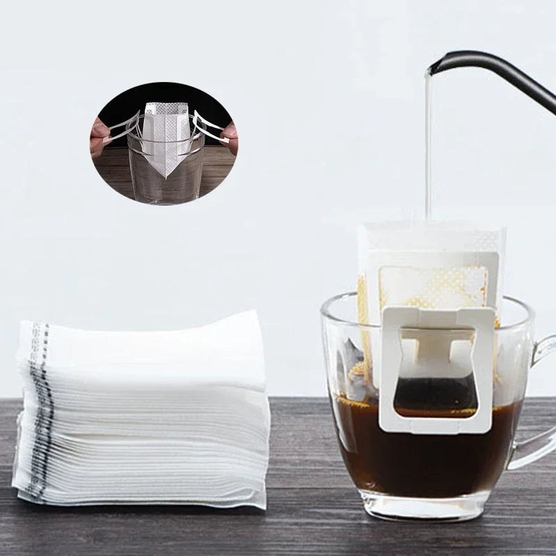 50/100pcs Coffee Filter Paper Bags Disposable Drip Coffee Bag Handle Hanging Ear Espresso Coffee Accessories Tea Tool