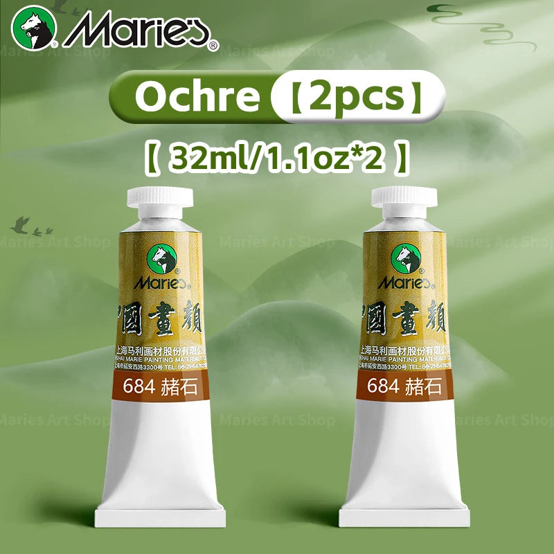 Marie's Chinese Painting Pigment Set,2pcs 20 Colors 32ml/1.13oz Tube,Watercolor Sumi Paint Kit for Drawing,Writing,Ink,Landscape