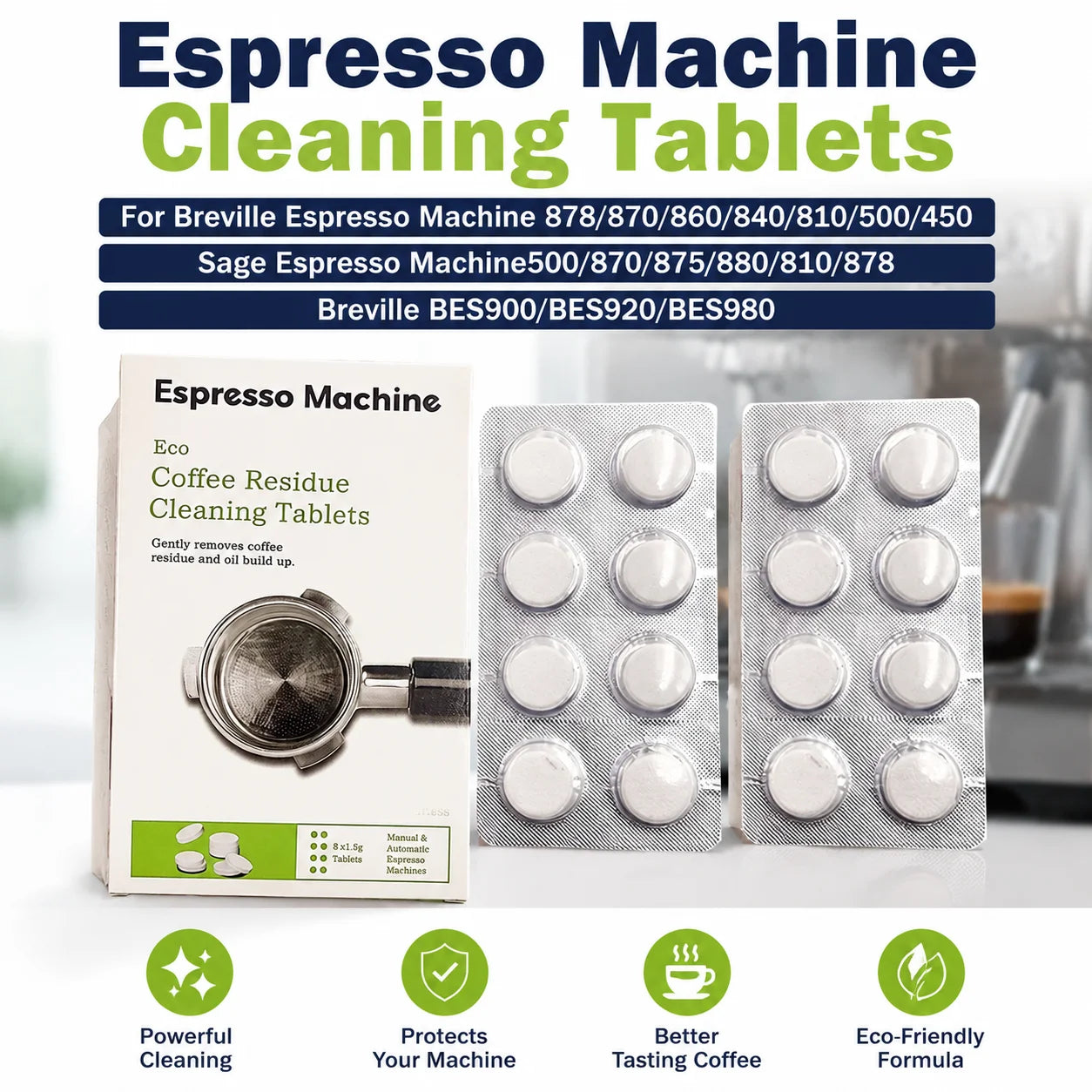 Cleaning Tablets 16 Pieces for Breville BES900 BES920 BES980 and For Sage 880 878 875 870 810 Espresso Machine Compatible Pack