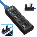 Multi Ports USB HUB 3.0 4/7 Ports Portable Super Speed 5Gbps Multiple USB Port Expander with Switches Power Adapter For PC