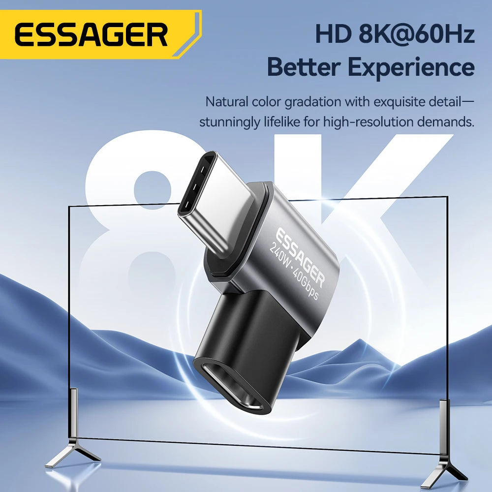 Essager USB4.0 40Gbps OTG Converter 240W Power Delivery Right Angle USB C Data Transfer Adapter For Phone Macbook Tablet 8K60Hz