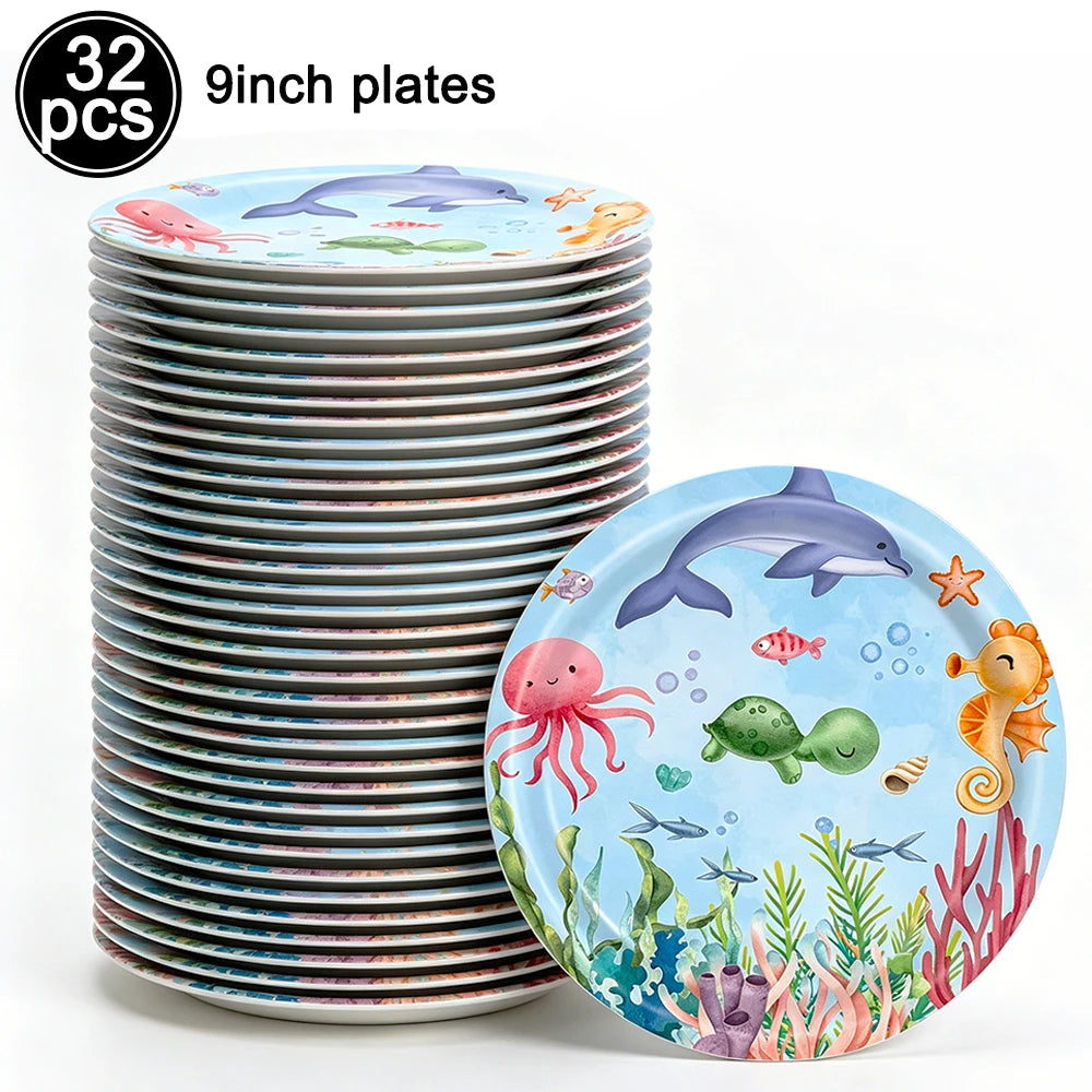 Sea Animal Theme Disposable Tableware Under The Sea Baby Shower Party Plates Napkins Cups Ocean Animals Birthday Party Supplies