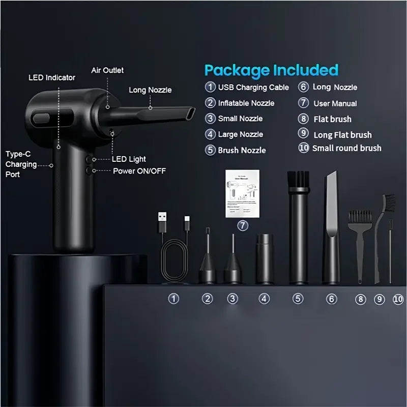 2 In 1 Compressed Air Duster Cordless Dust Blower Rechargeable Blow and Suck Vacuum Cleaner Electric For Computer Keyboard Sofa