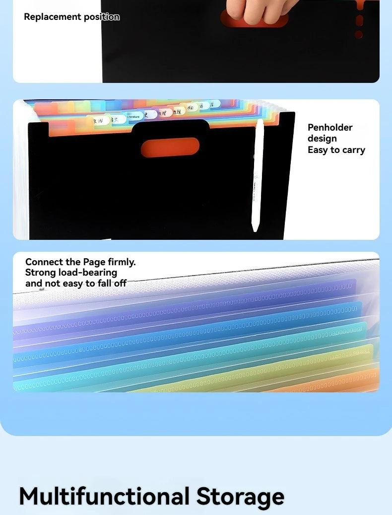 1PC Large Capacity Student Multi Layer Exam Paper Storage Bag, Vertical Scalable Classified Folder