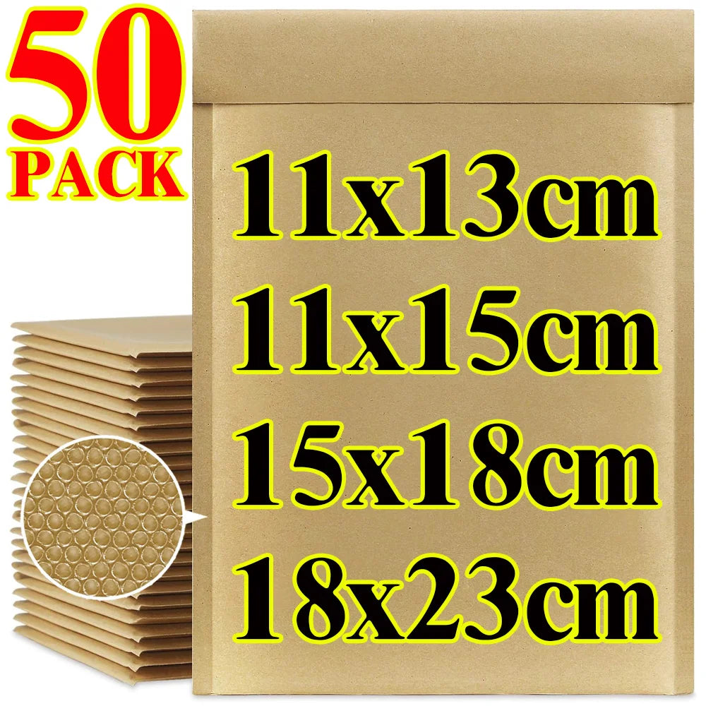 50/40/30/20/10X Kraft Bubble Mailers Envelopes Bags Yellow Seal Adhesive Shipping Bag Waterproof Mailing Business Gift Packaging