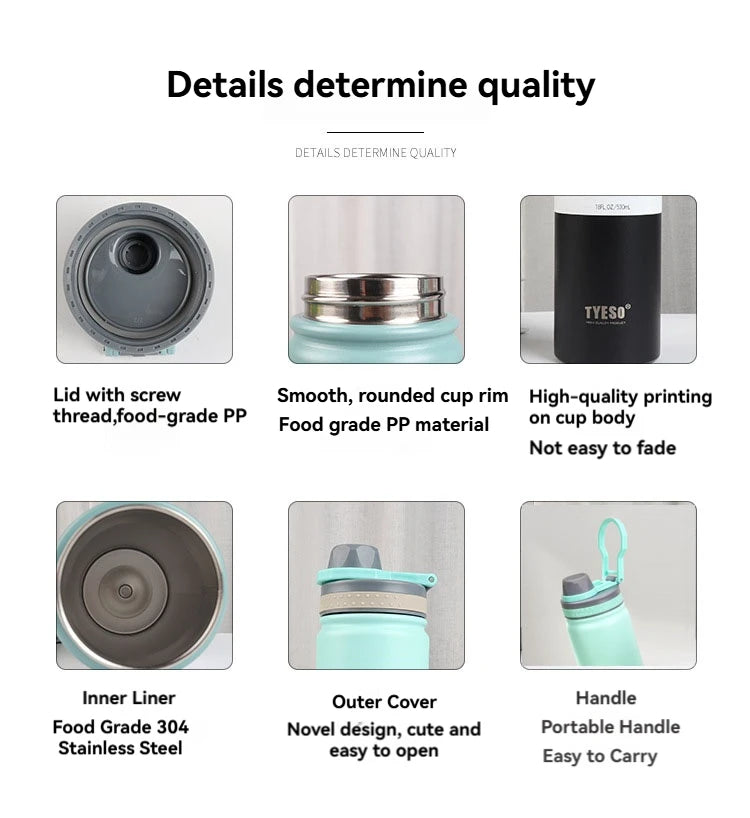 TYESO 600/750ML Thermos Bottle Stainless Steel Vacuum Flask Travel Cup Insulated Water Bottle Sport Thermal Mug Hot & Cold Mug