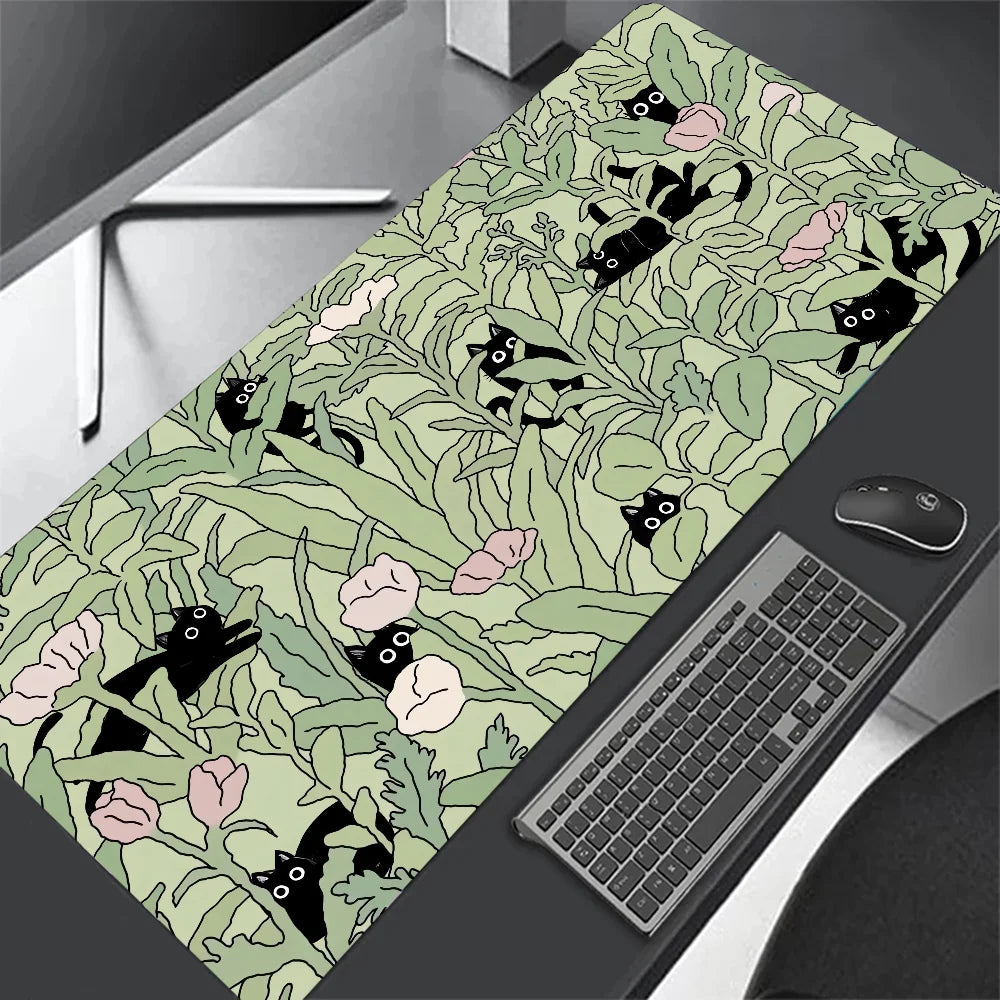 Black Cat Clouds Fast Delivery Keyboard pad lock-edge Extended Mousepad kawaii Pink Purple Office desktop protection pad XXL rug