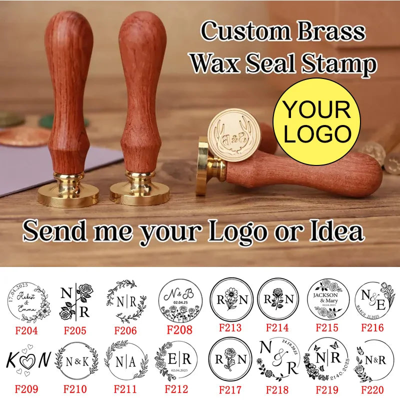 Custom Wax Seal Stamp and Wooden Handle set, For Wedding Invitation, Multiple Designs, Personalized Logo Wax Stamp, Initial Wax