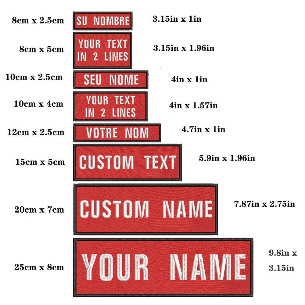 1PC Custom Personalized Name number Patch Stripes Badge tags chevrons Armband Iron On Or Hook Loop embroidered red