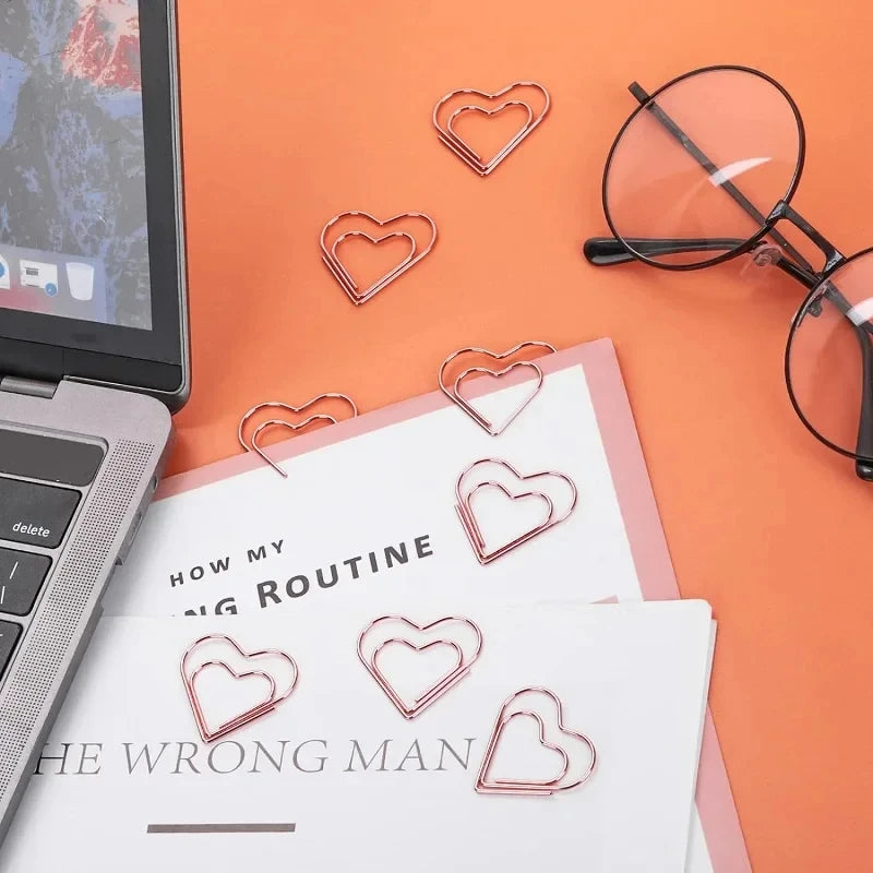 50 Mini Heart-Shaped Metal Paperclips/Set - Mini Rose Gold Heart Bookmark Clips, Perfect For Notebook Decorations And Stationery