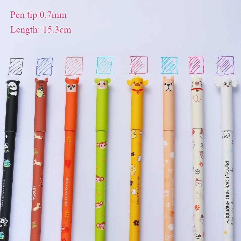4/8pcs Colors Erasable Gel Pens with Erase Ink Cute Animal Pen Colours 0.5mm/0.7mm Tip Fine Ballpoint Pen for School Office Gift