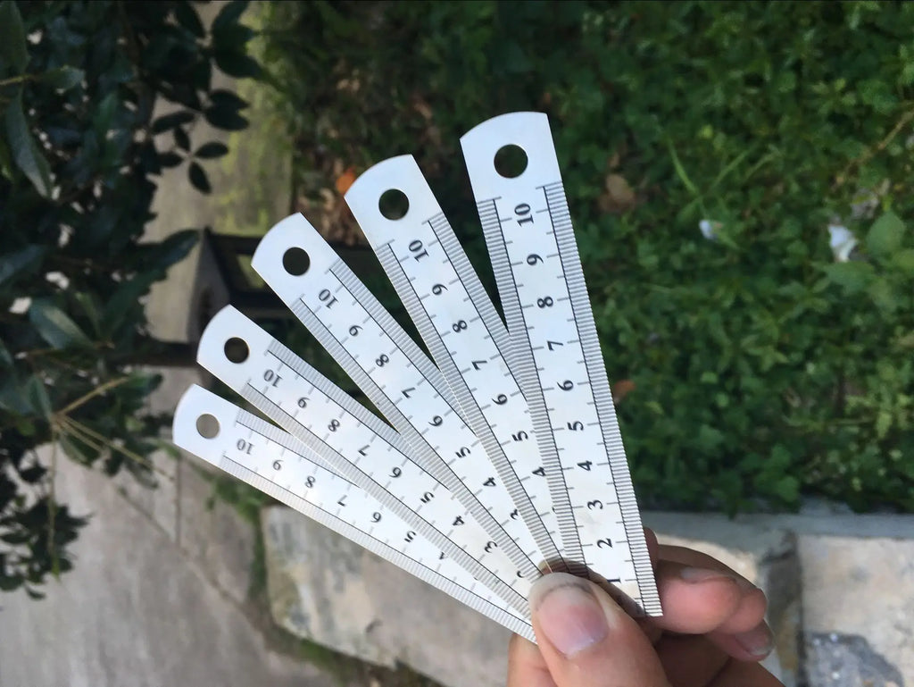 10cm Stainless Steel Metal Straight Ruler Double Scale Inch Measure Tool Office School Supply Artist Student Drawing Stationery