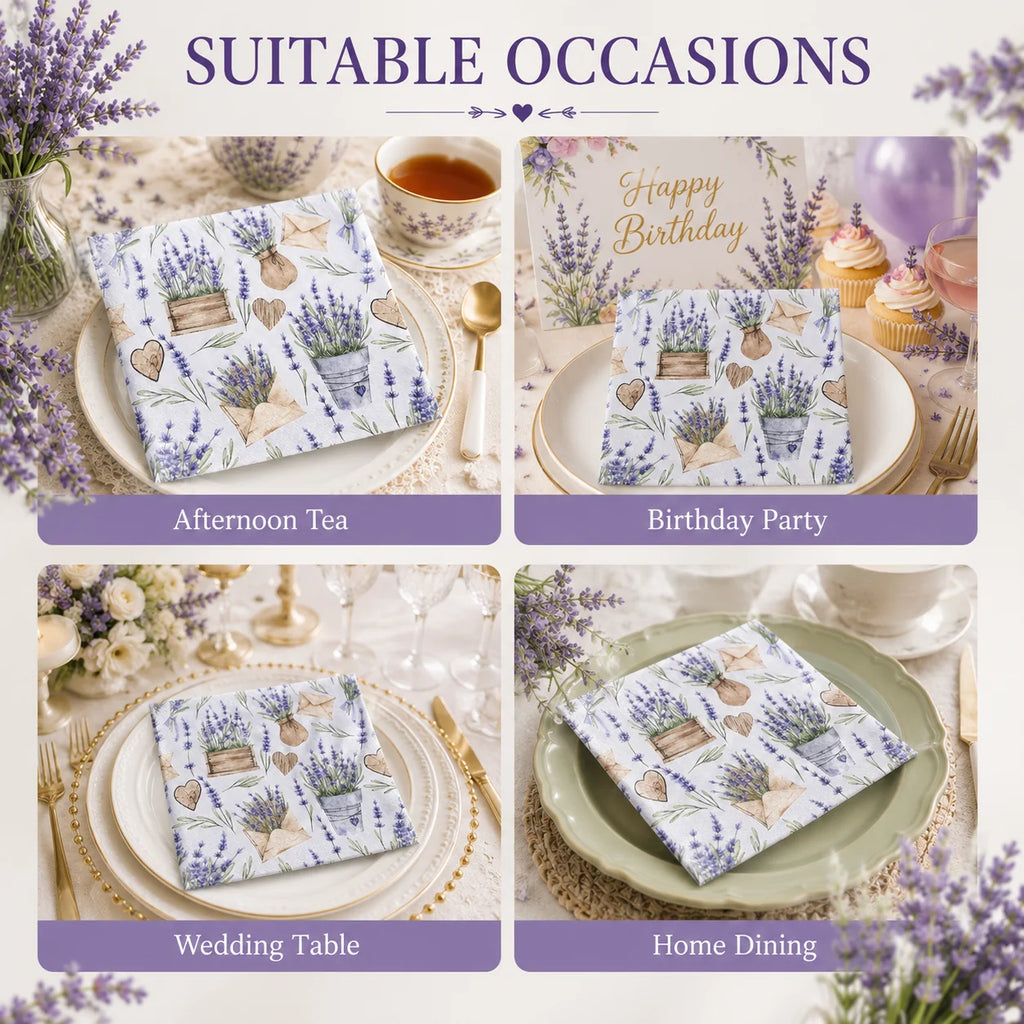 Printed Napkin Square Facial Tissue Hotel Restaurant Drawing Paper Lavender Colourful Tissue Napkin Placemat Mouthcloths 20pcs