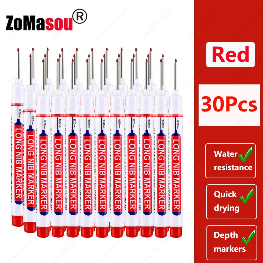 1-90Pcs Waterproof White Long Head Markers Pen 2cm Woodworking Deep Hole Marker Pens Metal Carpenter Black/Red/Blue/Green Ink
