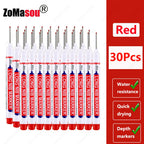 1-90Pcs Waterproof White Long Head Markers Pen 2cm Woodworking Deep Hole Marker Pens Metal Carpenter Black/Red/Blue/Green Ink