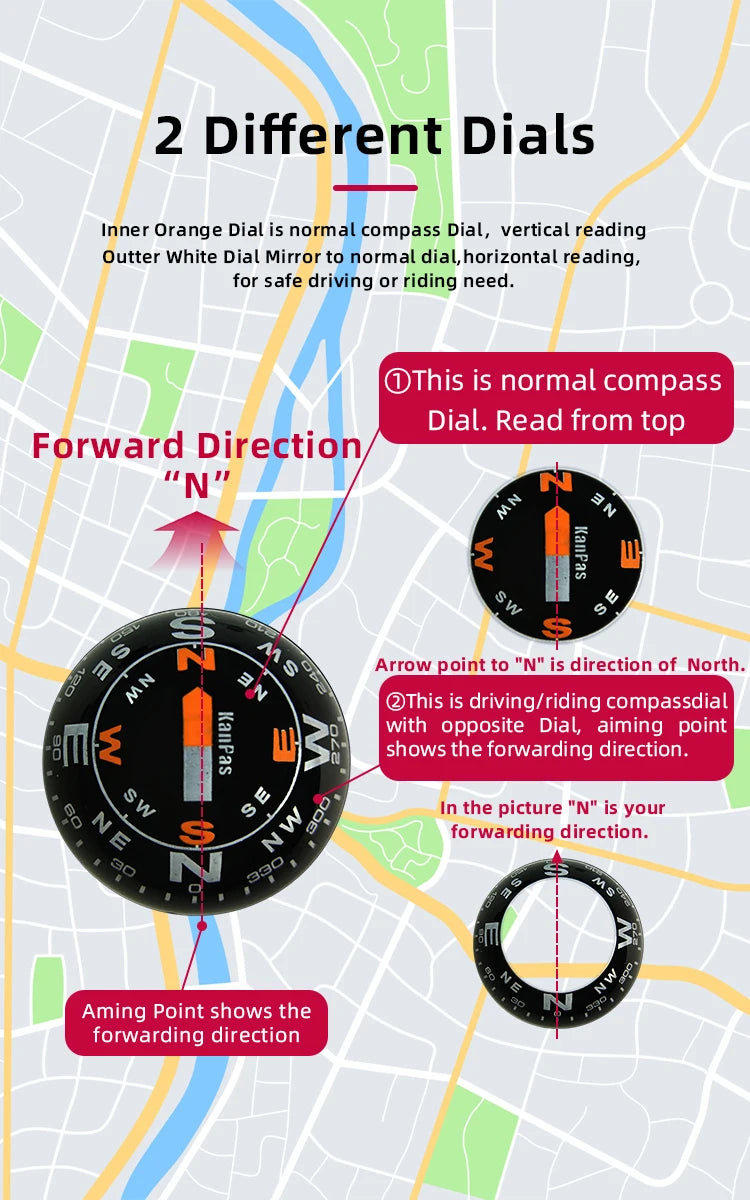 KANPAS Compass for Car/Small Dashboard Compass/Compass for Boat/No Leaking Compass/Double Dial/Luminous