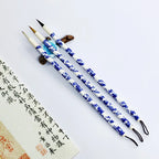 3PCS Chinese Style Calligraphic Brushes Blue and White Porcelain Pen Holder Weasel Wool Hair Writing Brush Xiaokai Kaishu Brush