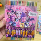 Popular rotating crayons girl group style 12 colors cute drawing tools for kids students daily coloring painting stationery