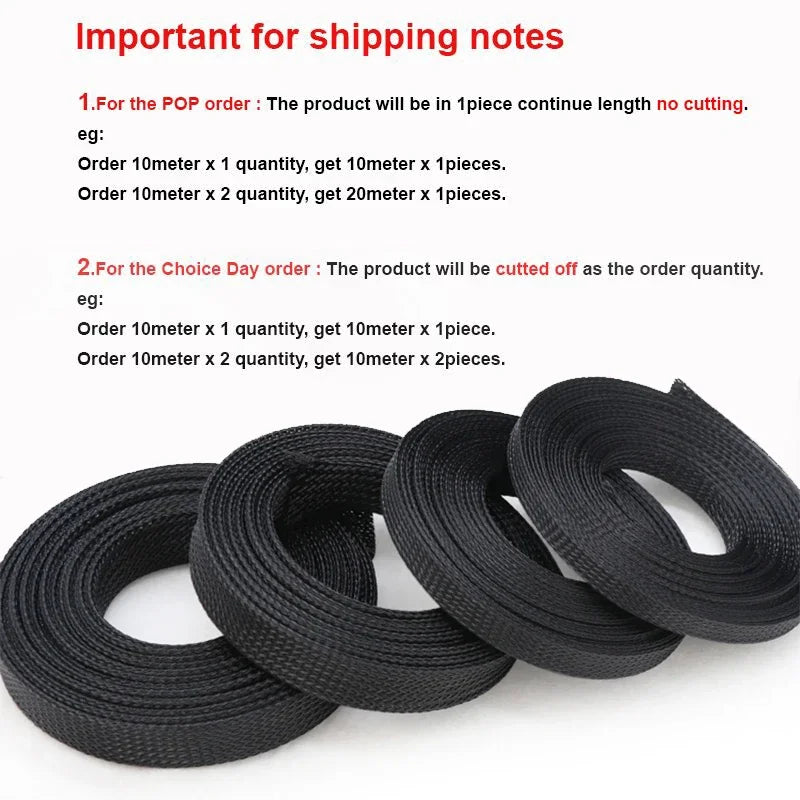 1~50m PET Braid Sleeves Black 2/4/6/8/10/12/14/16/20/25/30/35/40/50/60mm High Density Insulated Snake Skin Cable Wrap Sheath