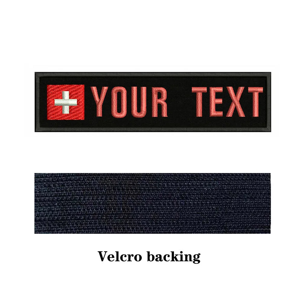 Swiss Flag Switzerland 10X2.5cm Embroidery Custom Name Text Patch Stripes Badge Iron On Or  Patches