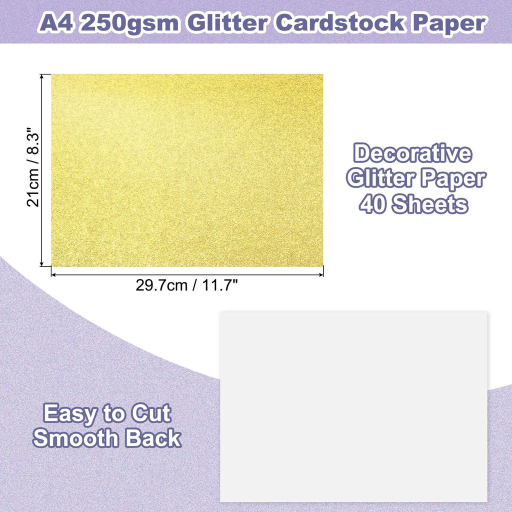 40Sheets A4 Glitter Cardstock Glitter Paper Card Stock Shiny Scrapbook 250gsm Sparkly Paper Large Shimmer for Scrapbook DIY Art