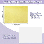 40Sheets A4 Glitter Cardstock Glitter Paper Card Stock Shiny Scrapbook 250gsm Sparkly Paper Large Shimmer for Scrapbook DIY Art