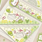 4pcs New Acrylic Ruler Set Red Kitten/Green Puppy Measurement Drawing Stationery Straight Ruler Set Square School Office