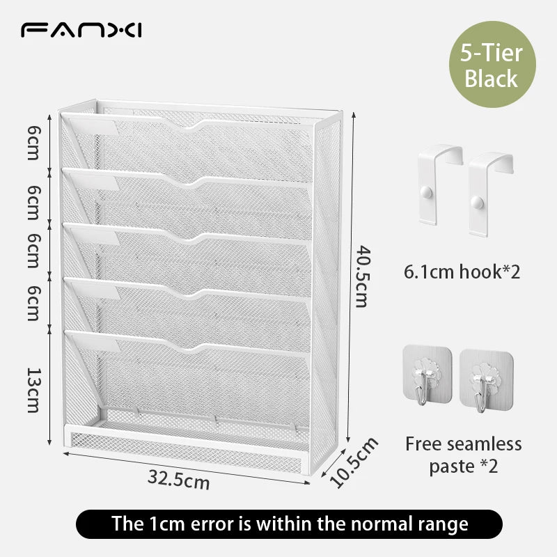 5 Pocket Mesh Hanging Wall File Organizer, Wall Mounted Mail Paper Document Folder Holder,Magazine Rack for Office Home School.