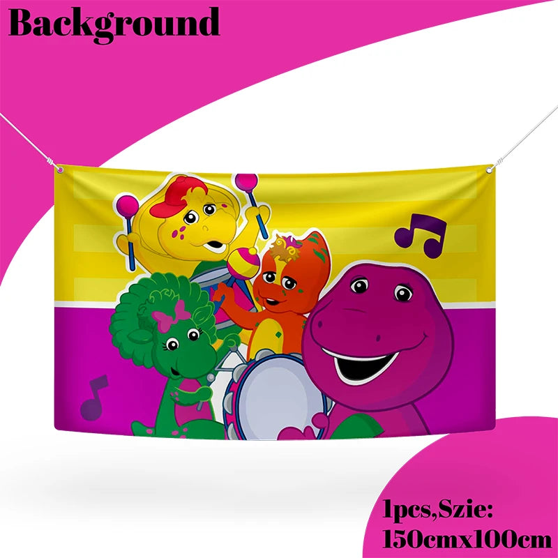 Dinosaur Barney Party Supplies Decorations Kids Birthday Disposable Tableware Tablecloth Cups Plate Party Theme Favors