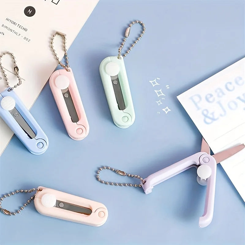 1pc Mini Portable Folding Scissors Creative In Pastel Colors Stainless Steel Paper Cutting Art Projects Office School Supplies
