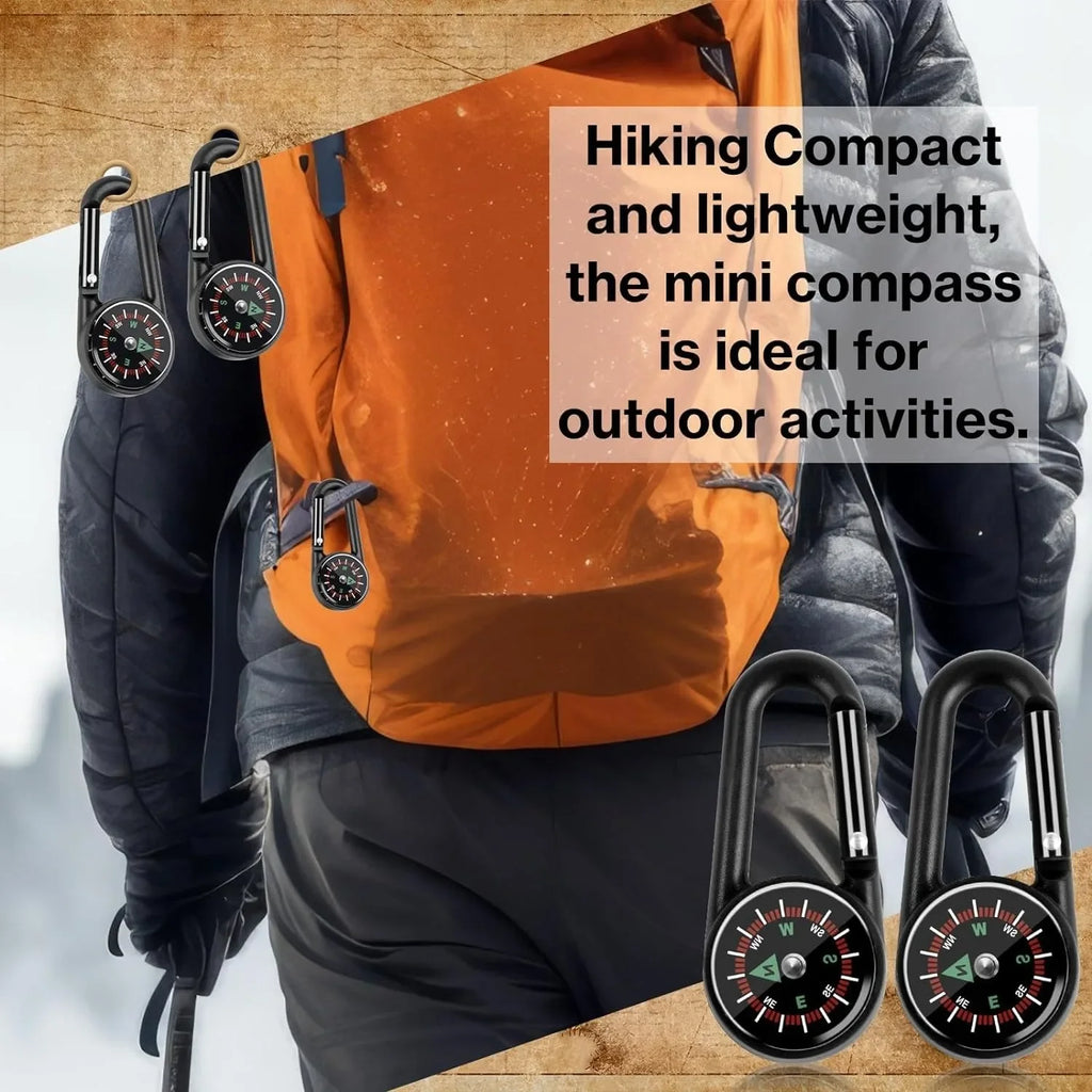 1 Pc Compass Thermometer Carabiner 3 in 1 Mini Compass Carabiner Clip Outdoor Hiking Survival Key Ring Double Sided Metal