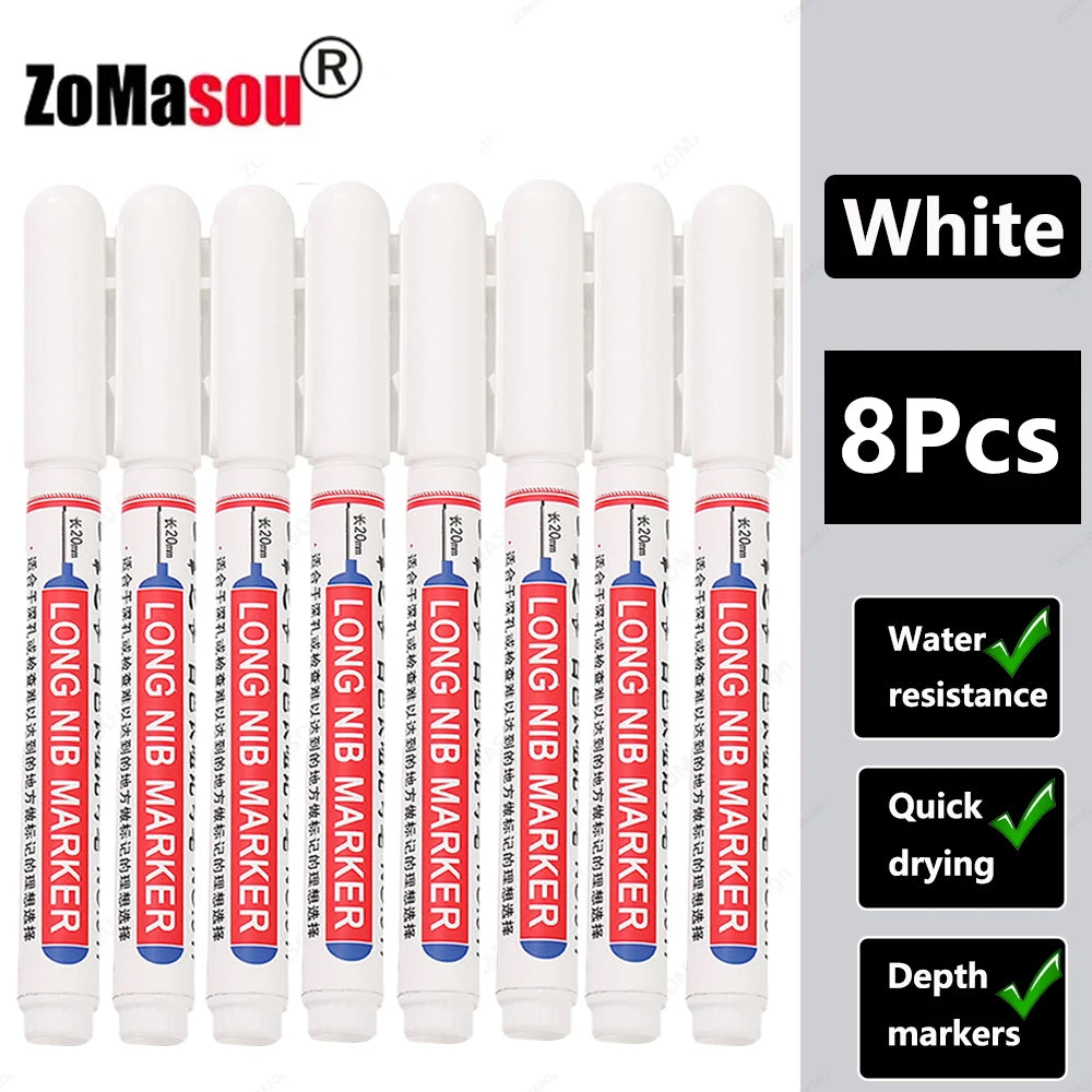 1-90Pcs Waterproof White Long Head Markers Pen 2cm Woodworking Deep Hole Marker Pens Metal Carpenter Black/Red/Blue/Green Ink